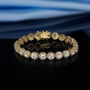 Tennis Bracelet Women 18K Gold Plated 5mm round Cubic Zirconia Bracelet Gift